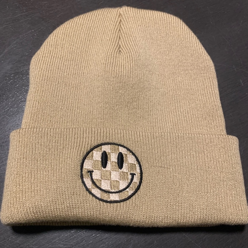 Checkered Smiley Face Beanie